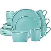 Plates and Bowls Sets for 4 - CJDC-QUELO 16 Piece Stoneware Dinnerware Sets with Mugs, Ceramic Dishware Sets for Kitchen Dining Use, Chip and Scratch Resistant Microwave Dishwasher Safe, Green