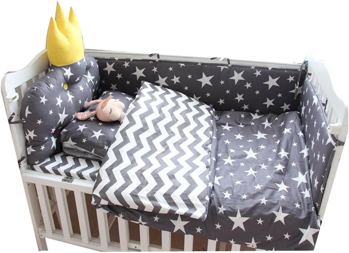 Baby Infant Crib Bumper Pads Bed 100% Cotton Safety Rail Guard Breathable, Cradle Protector, Cot Sleep Bumper Pillow, Kids Bedding Kit, 4-Sides Coverage, Crown Style,C