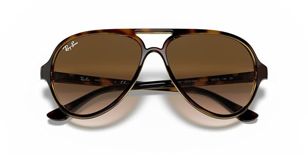 RAY-BAN UNISEX RB4125 CATS 5000 AVIATOR SUNGLASSES, LIGHT HAVANA/CLEAR GRADIENT BROWN, 59 MM