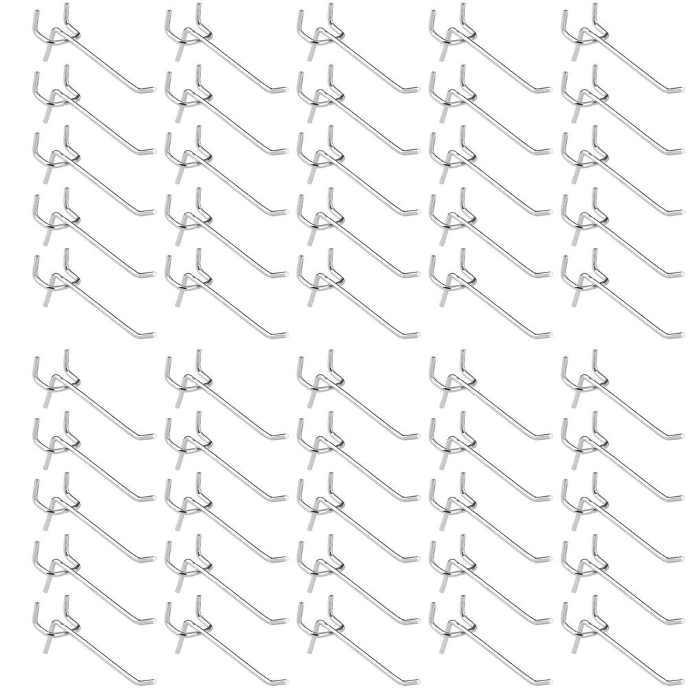 Youery 50 Pack Pegboard Hooks,Pegboard Wall Slat Clips for Retail Display Store,Garage and Workshop Organizer Single Mesh Pegboard Hook Holders for Various Tools