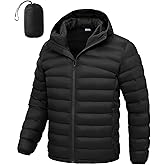 BGOWATU Men's Puffer Jacket with Hood Packable Lightweight Water-Resistant Outdoor Winter Coat for Snow Ski Travel