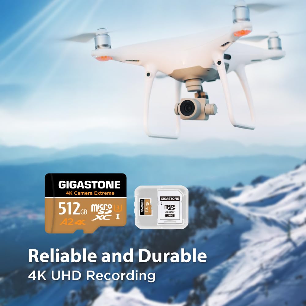 [5-Yrs Free Data Recovery] GIGASTONE 512GB Micro SD Card, 4K Camera Extreme, MicroSDXC Memory Card for GoPro, Action Camera, DJI, UHD Video, Speed up to 100 MB/s, UHS-I U3 A2 V30 C10