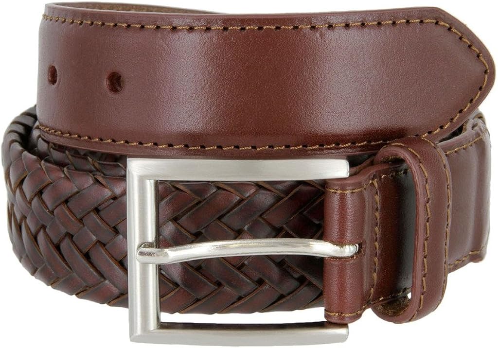 Brown Woven Braided Genuine Leather Casual Dress Belt for Men (Brown