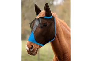 Hilltown Adjustable Fly Mask for Horse with Ears - UV-Block, Large Eye Space, Breathable, Built to Last, Comfort Fit - Horse Fly Mask for Daily Stable, Hot Weather Riding & Competition - X-Full, Blue
