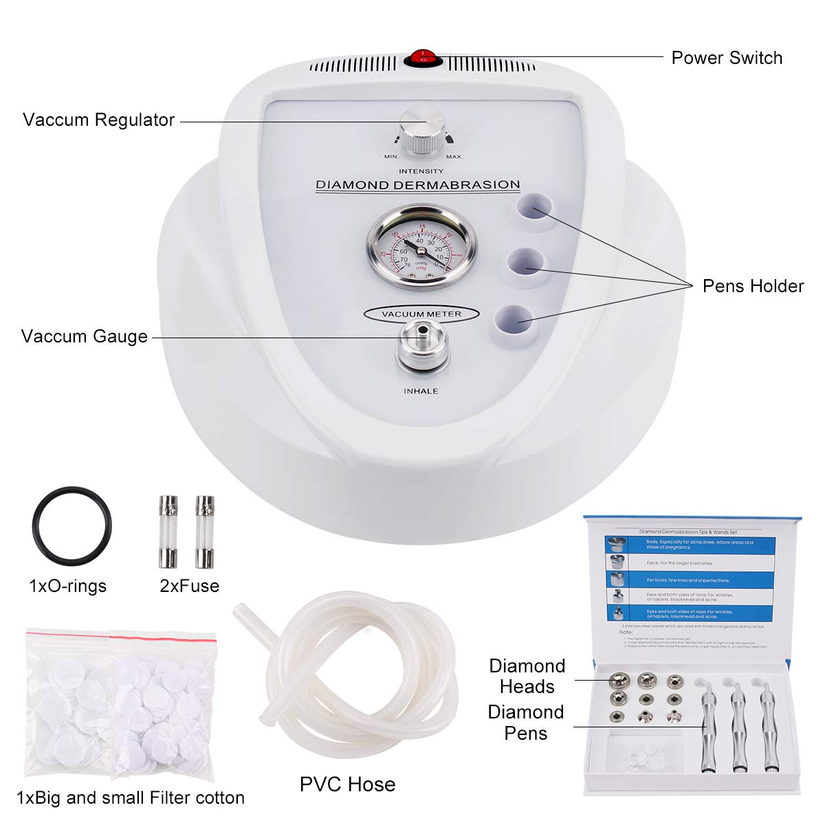 Diamond Microdermabrasion Machine, Yofuly 65-68cmhg Suction Power Professional Dermabrasion, Home Use Facial Skin Care Equipment: Beauty