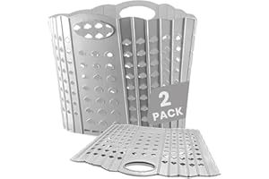 B BIBYKIVN Collapsible Laundry Basket,63L/16.6 Gallon Large Plastic Laundry Hamper with Carry Handle,Space-Saving,Foldable Laundry Baskets for Easy Storage,for Home,Dorm,Travel Use (Grey, 2 pack)