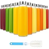 Sursip [12 Pack] 18 oz Glass Water Bottles with Lids, Juice Bottles, Clear glass juice bottle for juicing, Eco-Friendly Reusable Glass Juicing Bottles with Stainless Steel Lid, BPA Free,Leak-Proof