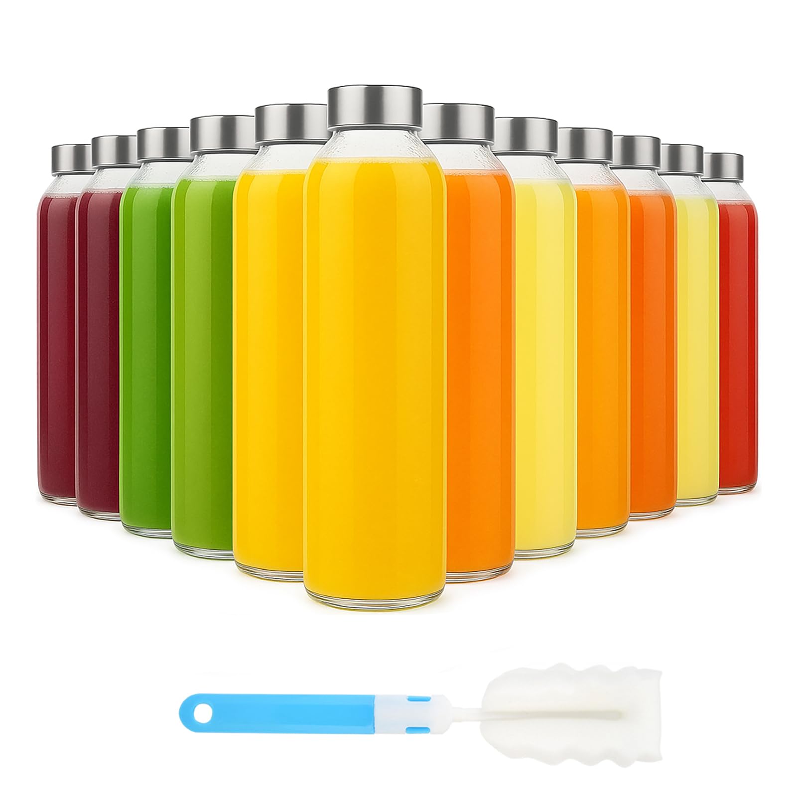 Photo 1 of [12 Pack]18 oz Glass Water Bottles with Lids, Juice Bottles, Clear glass juice bottle for juicing, Eco-Friendly Reusable Glass Juicing Bottles with Stainless Steel Lid, BPA Free,Leak-Proof