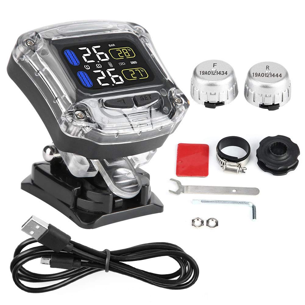 KIMISS TPMS tire pressure monitor, tire pressure control with 2 external sensors Universal for motorcycle Monitoring of the tire pressure of the motorcycle