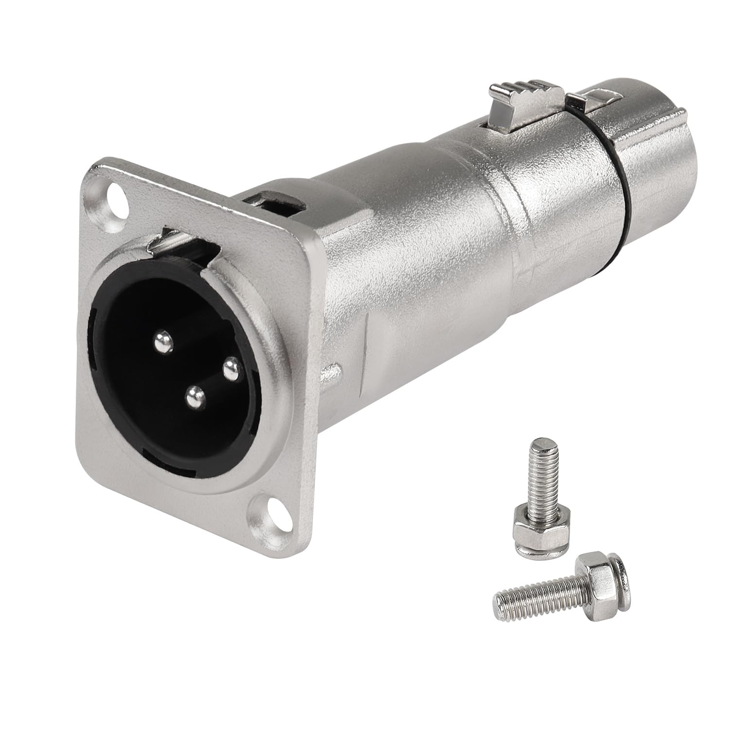 QIANRENON XLR Male to Female Panel Mount Adapter 3Pin Plug to Jack Mounting Connector Coupler Feedthrough Bulkhead Mount, for Microphone Sound Mixer, Silver