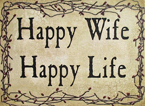 Farmisms 4x3 Inspirational Wooden Rustic Country Signs for Country Farm Living --Happy Wife Happy Life
