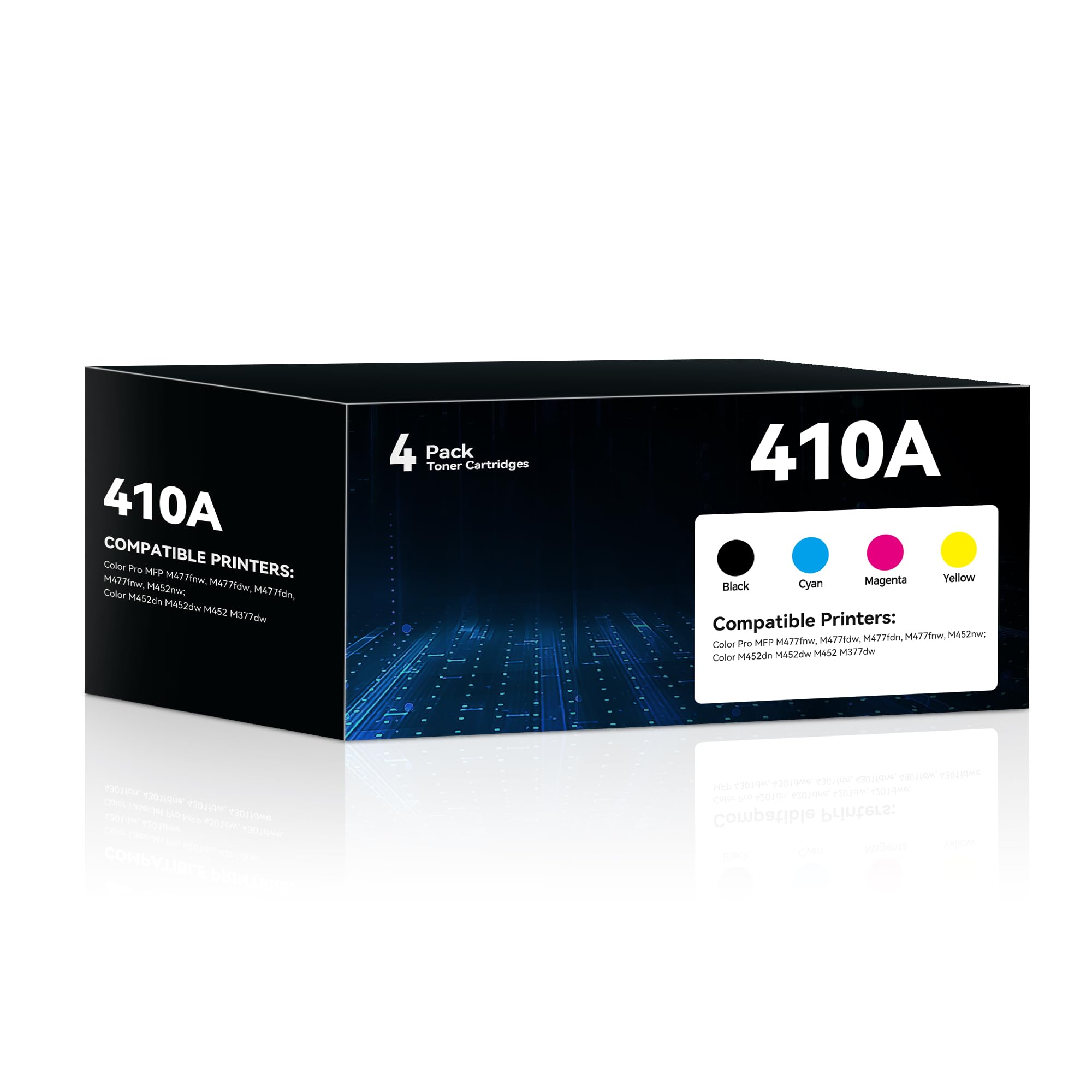 Photo 1 of 410A Toner Cartridge 4-Pack MFP M477fnw for HP 410A 410X Color Laser Jet Pro MFP M477fdw M477fdn M477fnw M452dn M452nw M452dw M377dw M477 M452 Printer CF410A CF411A CF412A CF413A (with Chip, B/C/Y/M)
