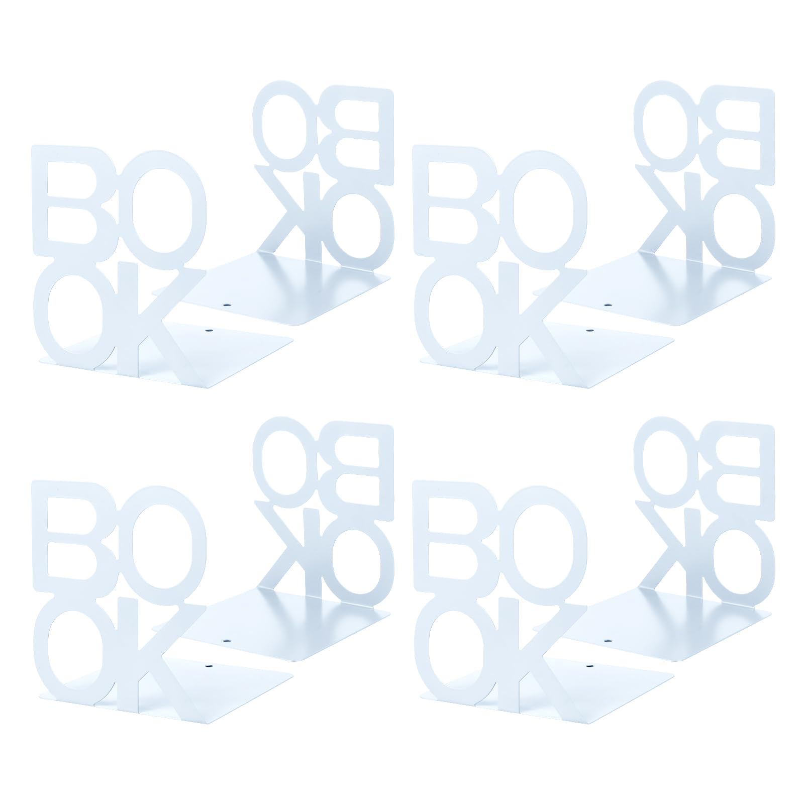 4 Pairs Metal Book Ends, MSDADA Bookends Heavy Duty, Book Ends for Shelves, Book Holder for Office School Home Decorative, Book Shelf Holder Bookend Supports Book Stoppers(White)
