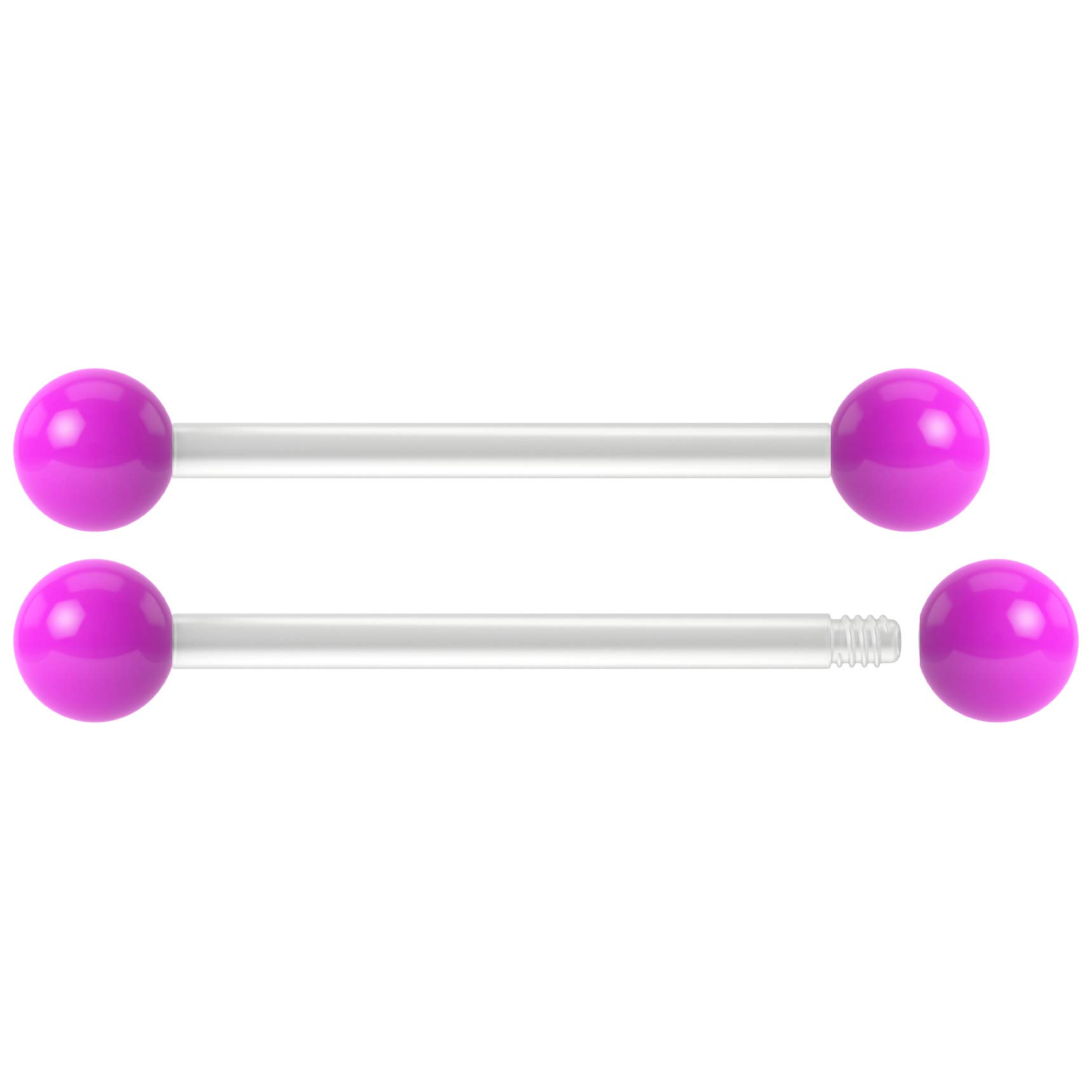 Bling Piercing 2pc 16mm 1.6mm Flexible Tongue Bar Rings Bioflex 19mm 3/4 Bioplast Barbell Ring Purple Colourful Ball
