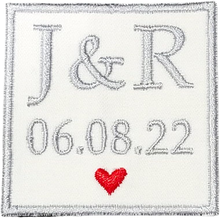 Mixed Media - Wedding Tie Patch - Initials with Date & Heart Embroidered Patch - Bride Groom Marriage Married