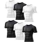 TELALEO 6 Pack Men's Compression Shirt Short Sleeve Athletic Baselayer Sports T Shirts Workout Tops for Men Black White