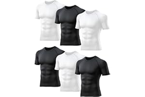 TELALEO 6 Pack Men's Compression Shirt Short Sleeve Athletic Baselayer Sports T Shirts Workout Tops for Men Black White