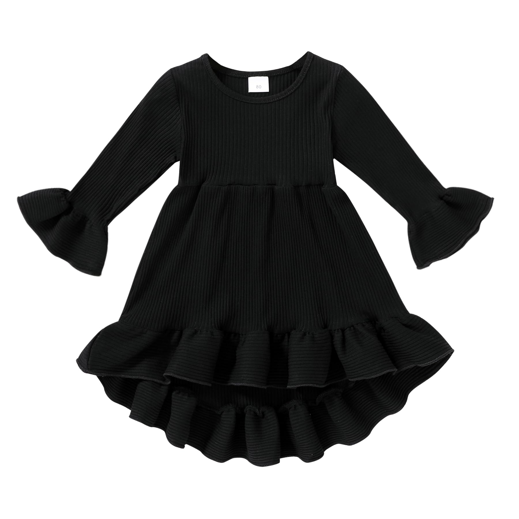 Photo 1 of YOUNGER TREE Toddler Baby Girls Spring Clothing Solid Color Cotton Pit Irregular Skirt Winter Dress Long Sleeve Skirt Outfits (Black, 5-6T)