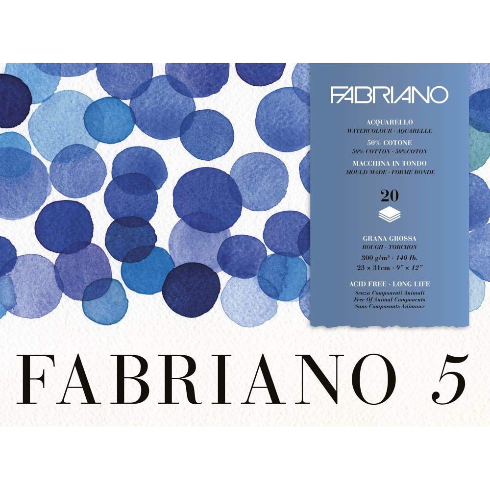 Unbekannt Fabriano Disegno 5" High-Quality Handmade Watercolour Cardboard, Natural White, Coarse Grain, 300 g/m2, 23 x 21 cm, 20 Sheets, Block Glued on 4 Sides, Chlorine and Acid 23 x 31 cm — image 1