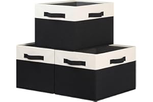 TxvzgHome Large Fabric Storage Bins for Shelves 3 Pack | Collapsible Closet Storage Bins with 3 Handles | 15x11x9.6in Rectang