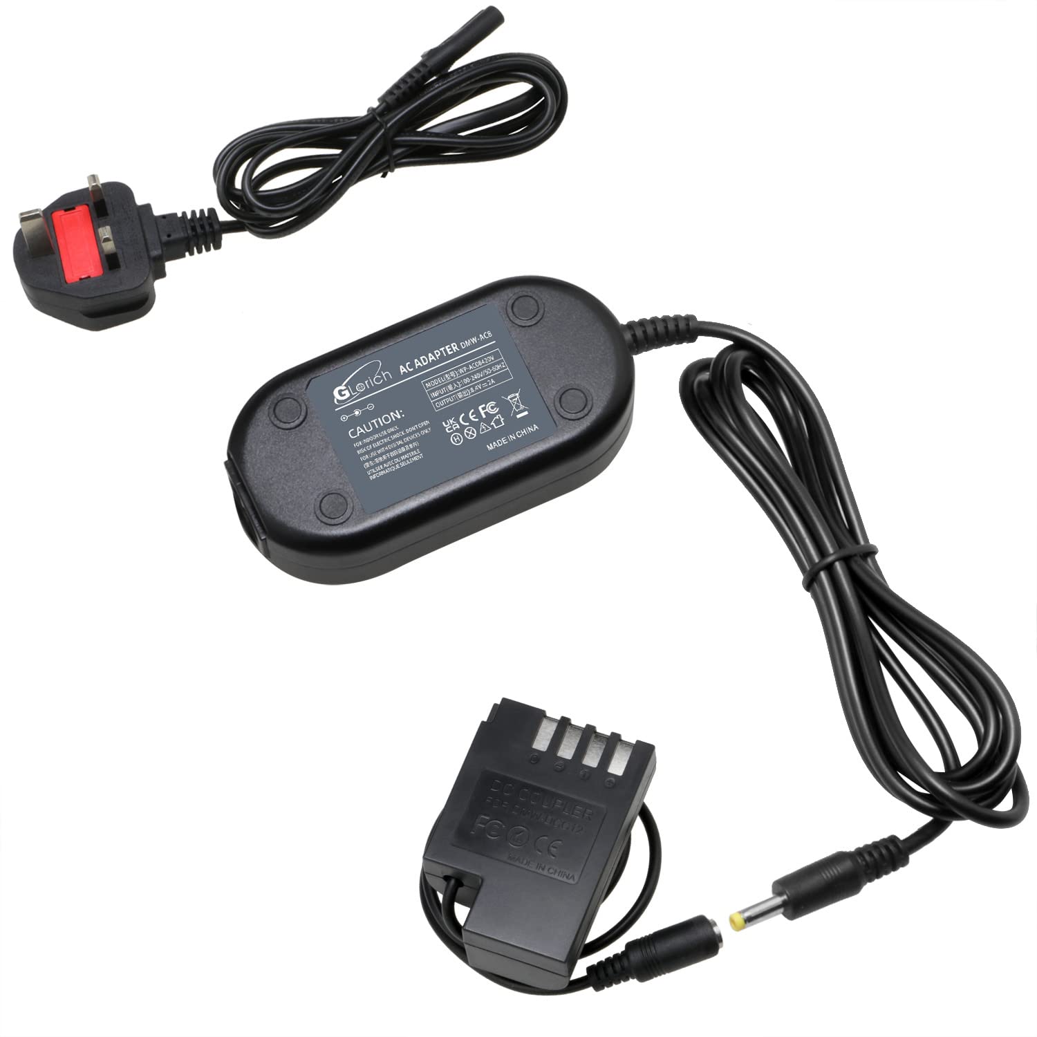 Glorich DMW-DCC12 Replacement AC Power Adapter Kit Compatible with Digital Cameras Panasonic Lumix DMC-GH3,DMC-GH4,DMC-GH5 Digital Cameras,fully-decoded,with power volume display