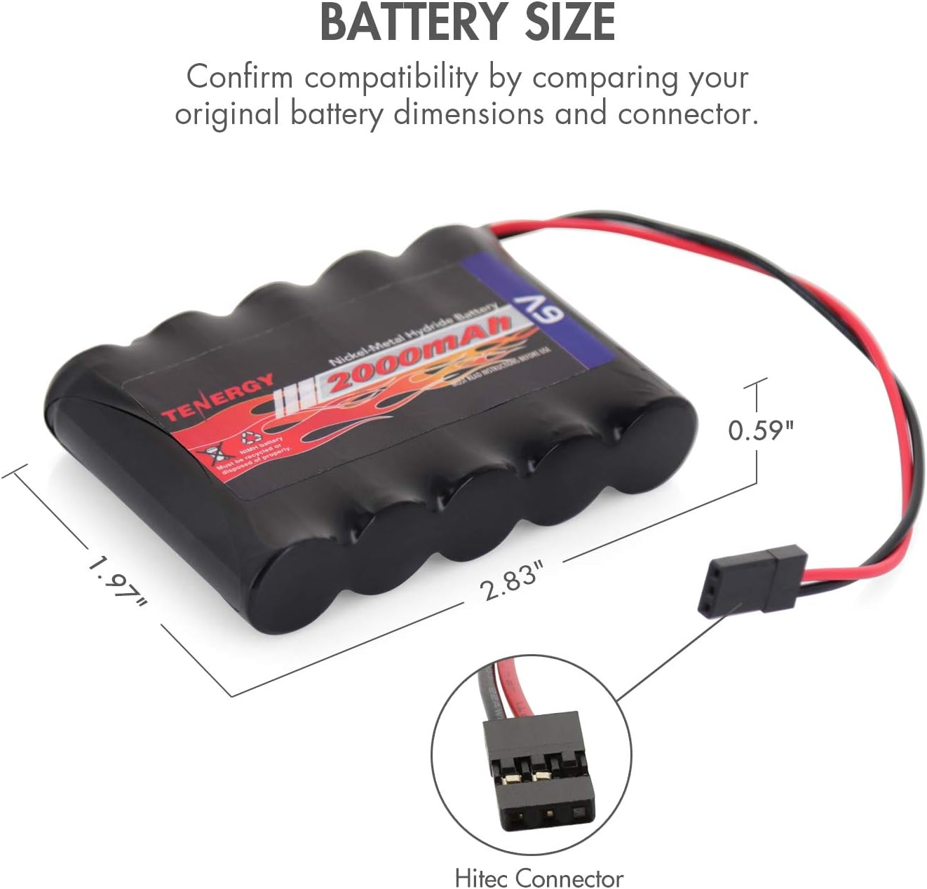 Tenergy NiMH Receiver RX Battery with Hitec Connectors 6V 2000mAh High Capacity Rechargeable Battery Pack for RC Airplanes/RC Aircrafts and More: Toys & Games