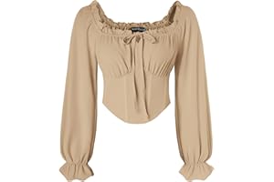 Scarlet Darkness Vintage Corset Tops for Women Renaissance Blouse Off Shoulder Long Sleeve Top