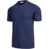 COOFANDY Men's Quick Dry Golf Polo Shirts Short Sleeve Henley Shirt Active Athletic Collarless Sports Polo Navy Blue