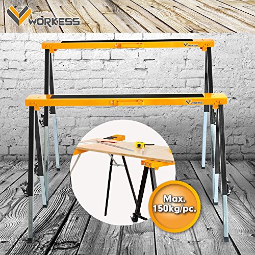 WORKESS WK-SH032 Height Adjustable Metal or Steel Sawhorse 330 Lbs Yellow and Black Single Pack