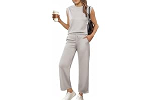 Glamaker Women's 2 Piece Sets Summer Lounge Travel Outfits Sleeveless Wide Leg Airport Casual Trendy Sweatsuits