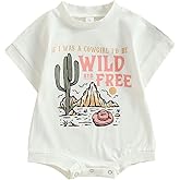 RWYBEIW Infant Baby Girls Bubble Romper Western Cowgirl Outfit Cactus Print Short Sleeve Jumpsuits Oversized T-Shirt Clothes