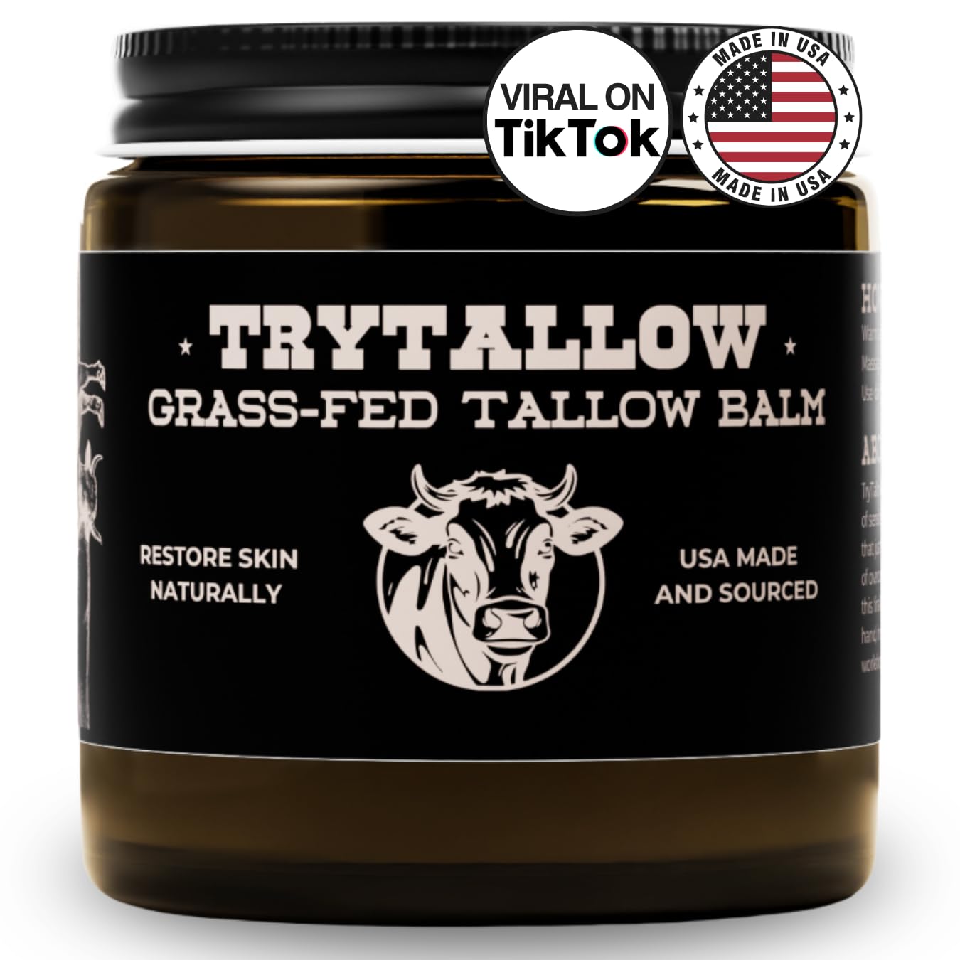 Photo 1 of TryTallow OG Balm – 4oz Grass-Fed Tallow Balm for Face, Hands & Body – Handmade in NJ – No Plastic – Small Batch Moisturizer for Dry Skin, Fine Lines, Blemishes – Honey, Beeswax & Frankincense