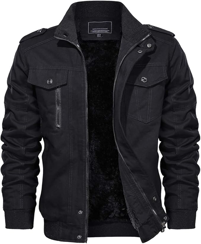 TACVASEN Men's Winter JacketFleece Cotton Military Coat Thicken Casual