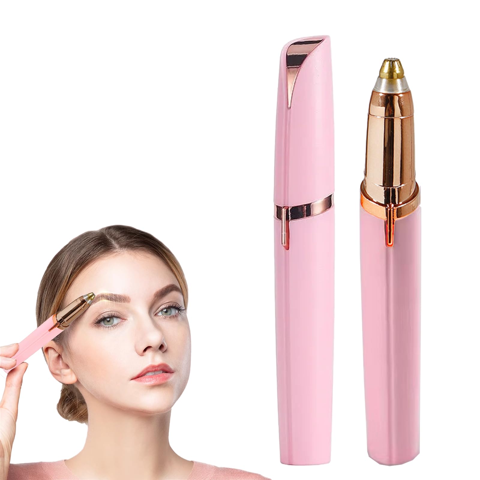 Rechargeable Eyebrow Hair Remover,Electric Painless Eyebrow Trimmer Epilator for Women, Eyebrow Razor with Light,Brows Shaper. for face Hair and Nose Hair, Pink