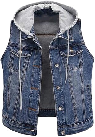 sleeveless jean jacket with hoodie