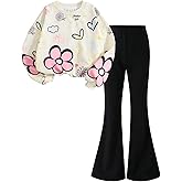 SOLY HUX Girl's 2 Piece Outfits Cute Graphic Long Sleeve Sweatshirt Tops and Flare Pants Fall Matching Sets