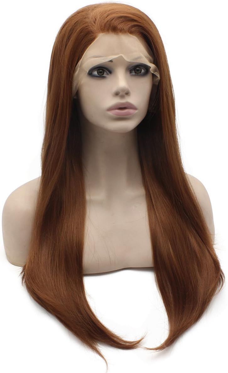 Long Straight Auburn Natural Lace Front Synthetic Hair Wig - Image 3