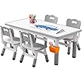 JIAOQIU Kids Table and Chair, Toddler Table and Chair Set, Adjustable Kids Table, Non-Slip Table Legs&Organizer, Graffiti Desktop, Suitable for Kids Table and Chairs Ages 3-12
