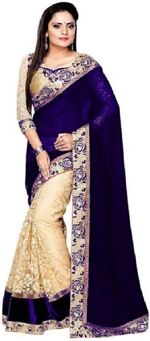 A3 FashionWomens Georgette Womens Saree with Blouse Pieces(Georgette Sari_Free size)
