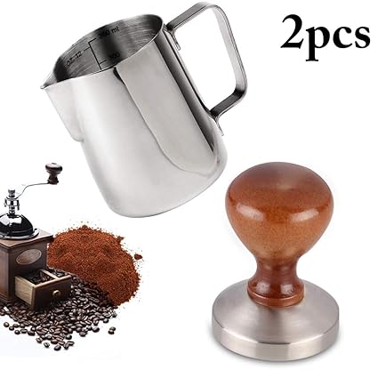 Outgeek Coffee Tamper 58mm Stainless Steel Espresso Tamper with 12oz Frothing Pither