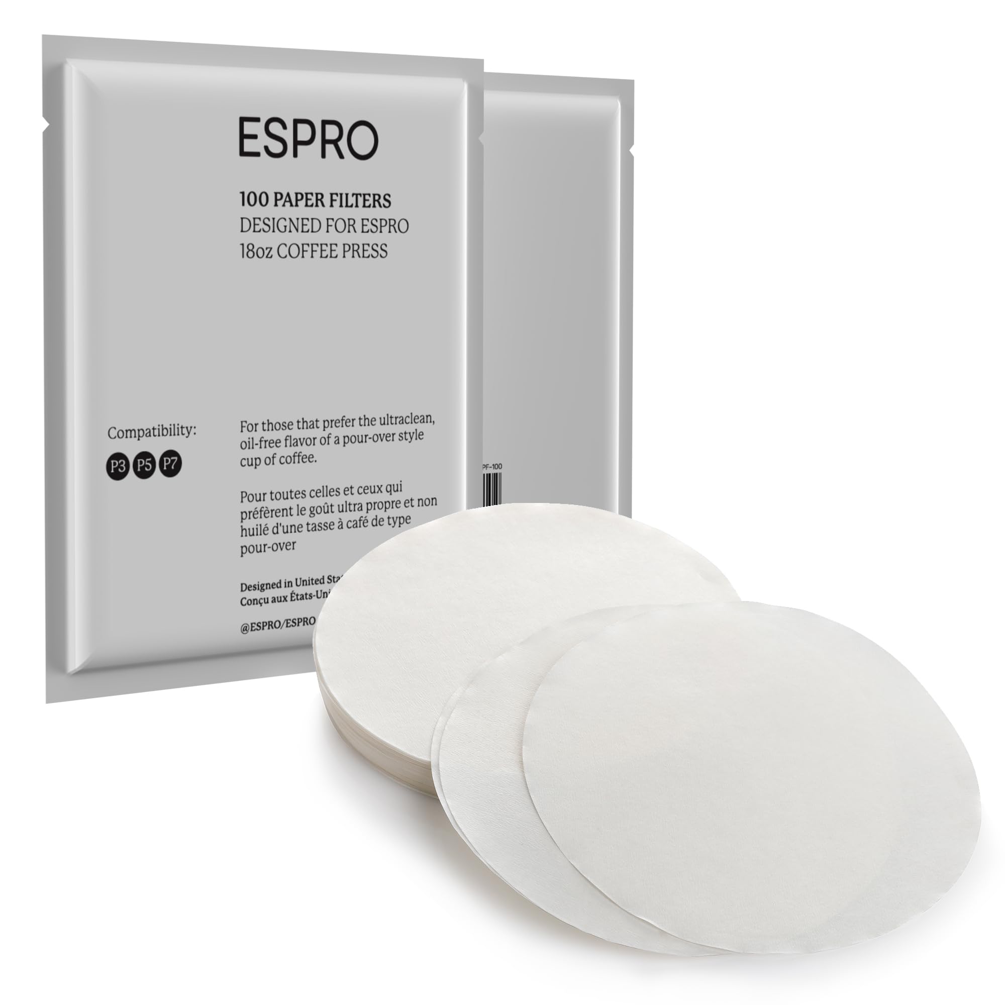Photo 1 of ESPRO 100 Count Coffee Paper Filters - for ESPRO Coffee French Press, P3/P5/P6/P7, 18 Ounce
