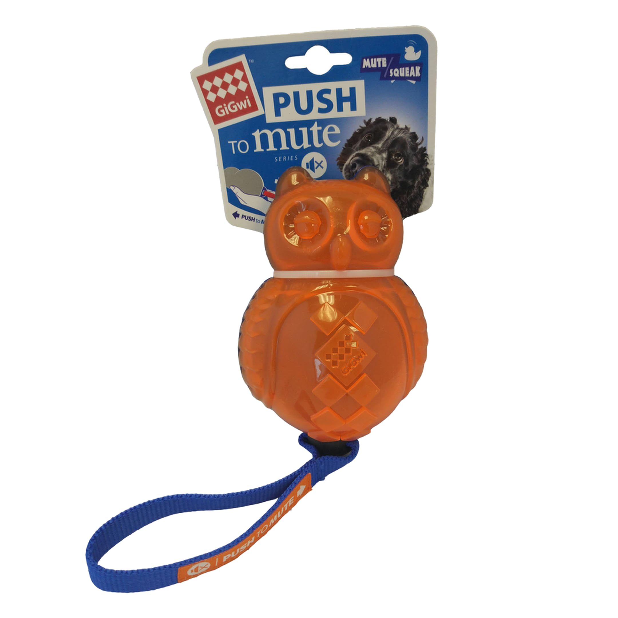 Gigwi Push to Mute Dog Toy Ineractive Squeaker Chew Toy For Dogs - Blue/Orange Owl