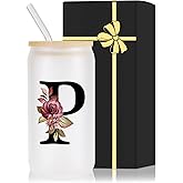 Monogrammed Glass Drinking Cup With Lid Straw Women Teacher Coworker Assistant Principal Christmas Paraprofessional Administrative Professional It Hr Admin Day Gift French Nursing Spanish Swim Latin,P