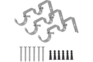 Pack of 3 Double Curtain Rod Bracket, Heavy Duty Curtain Rod Holders, Adjustable Drapery Pole Brackets, Wall Mount Curtain Br