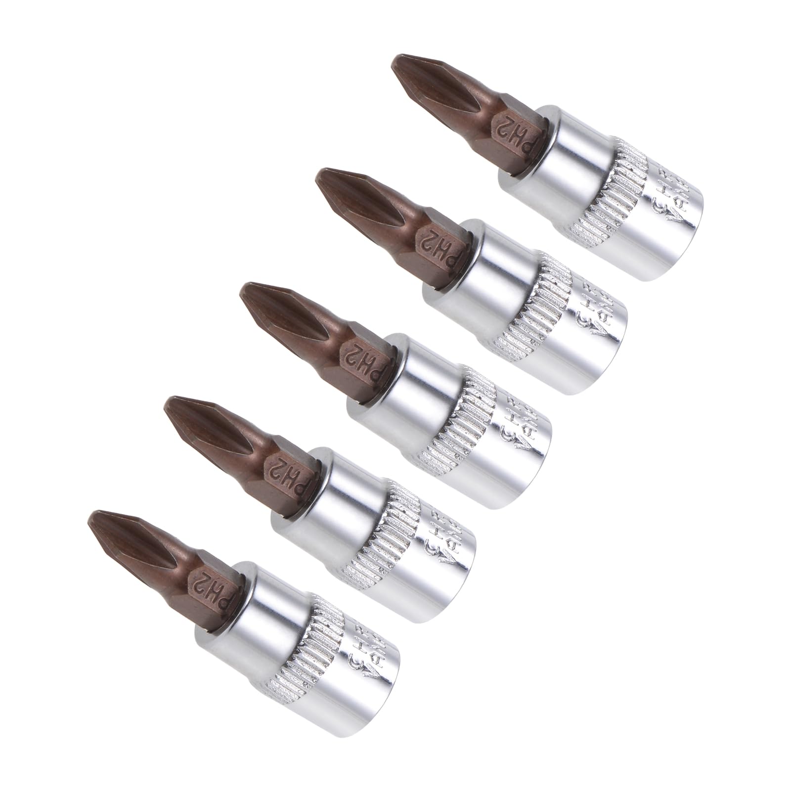 CoCud Phillips Bit Socket, Metric PH2 Bit 1/4" Drive 1.5" Long, S2 Alloy Steel Heat Treated CR-V Socket - (Applications: for Fastener Application), 5-Pieces