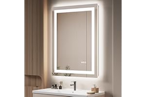 SHYWENHSIU 28" x 36" LED Bathroom Mirror with Lights, Frontlit & Backlit, Stepless 3 Colors Temperature, Anti-Fog, Tempered G