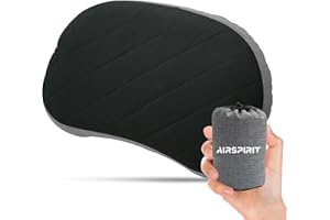 AIRSPIRIT Ultralight Camping Pillow Inflatable with Removable Washable Cover, Compact Travel Pillow for Neck Support, Hiking, Backpacking, Office, Airplane, Car & Beach - Adjustable Firmness (Black)