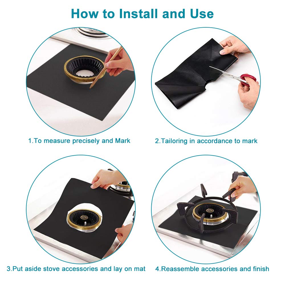 B. SHINE Stove Burner Covers - Reusable Gas Stove Burner Liners Gas Range Protectors, Keep Your Gas Stovetop Clean, Size 10.6”x 10.6”, 4 Pack with 2 Dishcloths