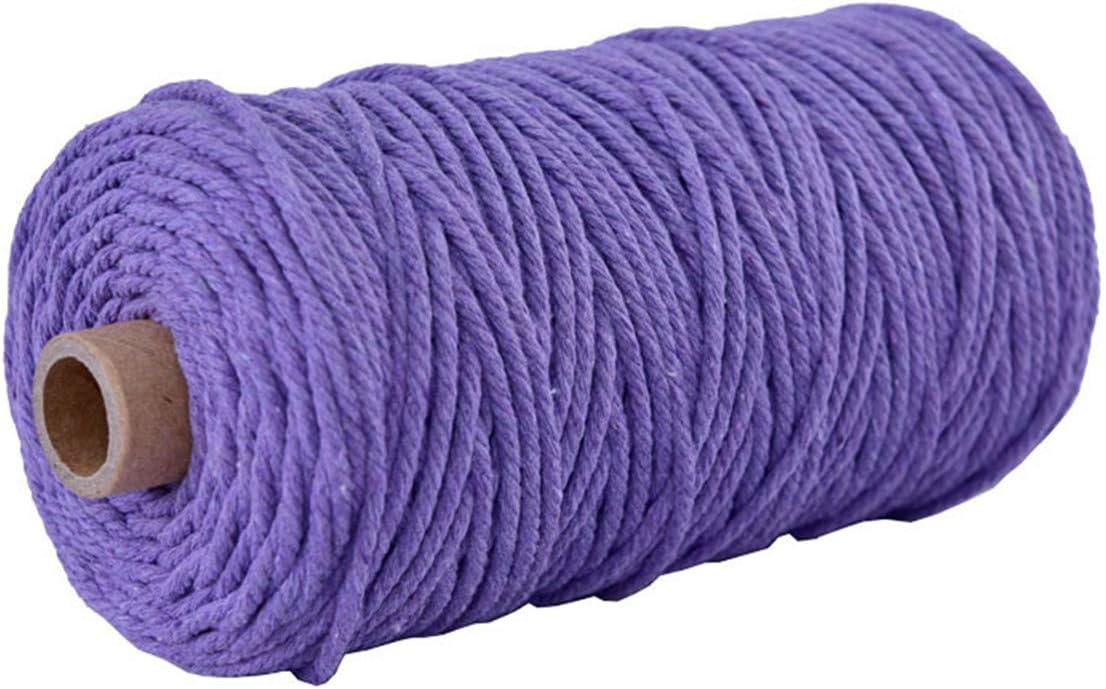 Vivianbuy Purple 3mm/4mm Dia 328ft Macrame Cotton Cord Twist Macrame String Soft Macrame Rope for Handmade Plant Hanger Craft Making and DIY Projects