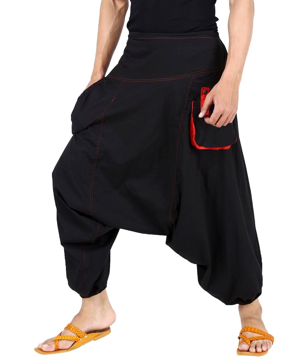 fashion farmer's bodacious men's cotton harem pant stylish box pocket metal button.